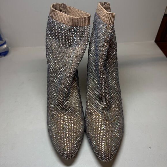 Wild Pair Womens 6.5 M Nude Bling Rhinestone Pull On Block Heel Boots DISPLAYGZ4 - Picture 2 of 5